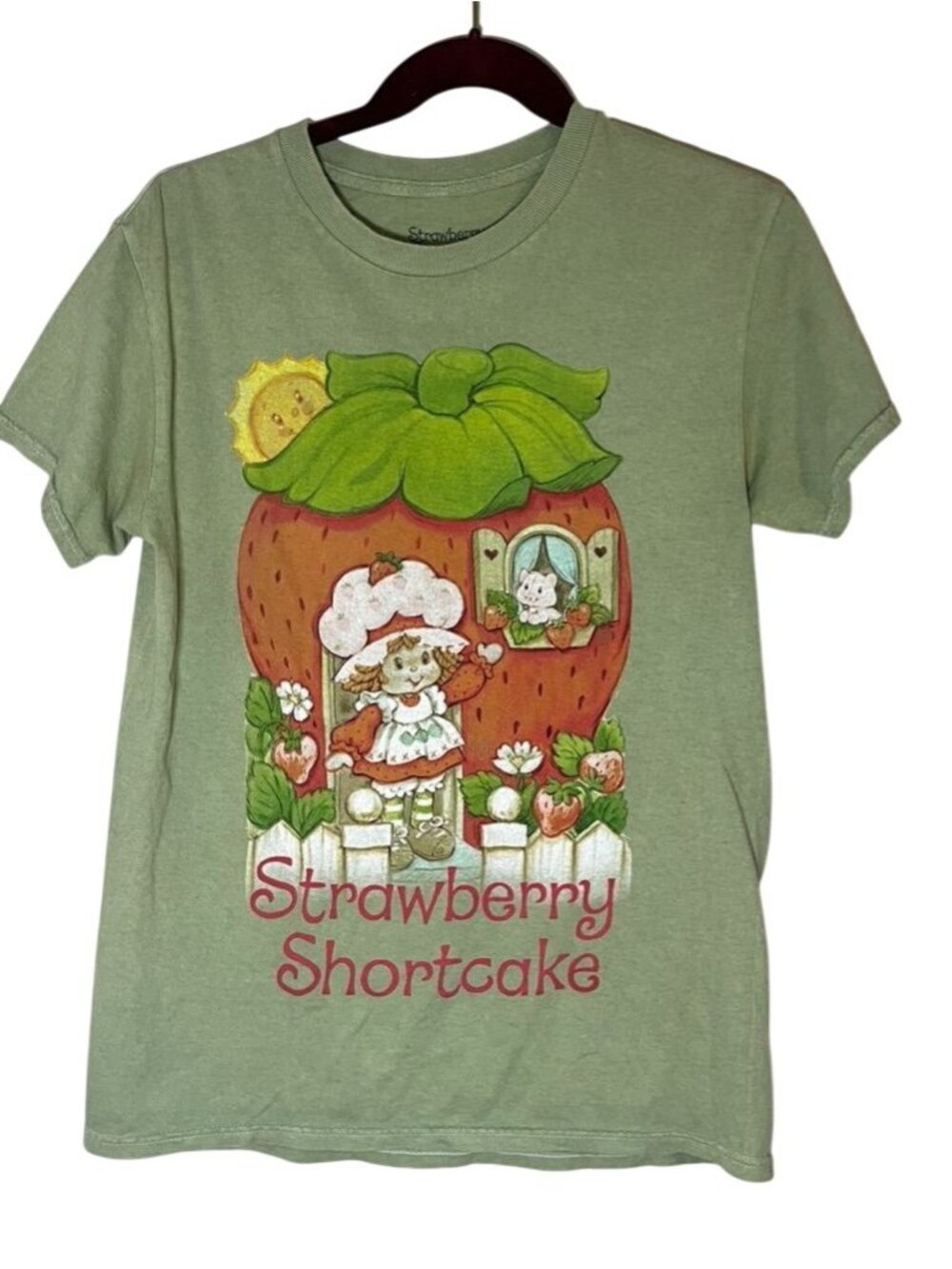 Strawberry Shortcake Graphic Tshirt Green S 80s Retro Cartoon Mod Boho Indie 90s